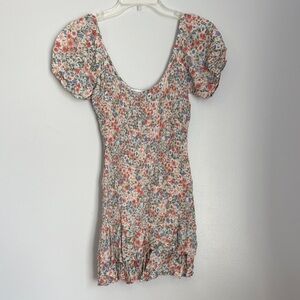 Sweet Lemon Floral Puff Sleeve Scrunch Body Dress size small